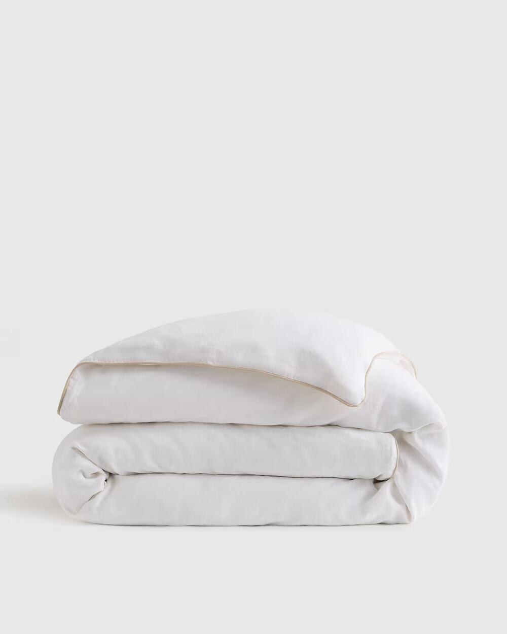 Quince European Linen Piped Duvet Cover White Toffee King Cal King